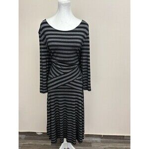 Beige By ECI Women's Fit & Flare Dress Silver Sparkle & Black Stripe XL Pullover